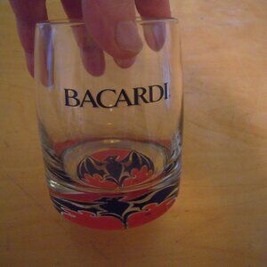 4 Bacardi Rum Drinking Glass Bat logo Weighted lowball Vintage Tumbler